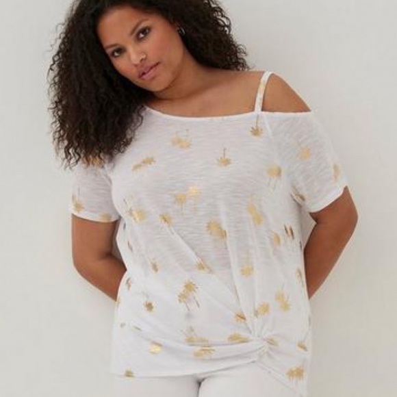 NWT! TORRID gold foil palm tree print skin tee, 2X. - Picture 2 of 9